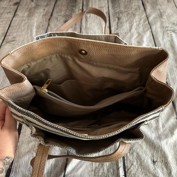 Relic by Fossil Navy and White Fabric Shoulder Bag With Brown Trim, Pre-owned - Picture 4 of 6